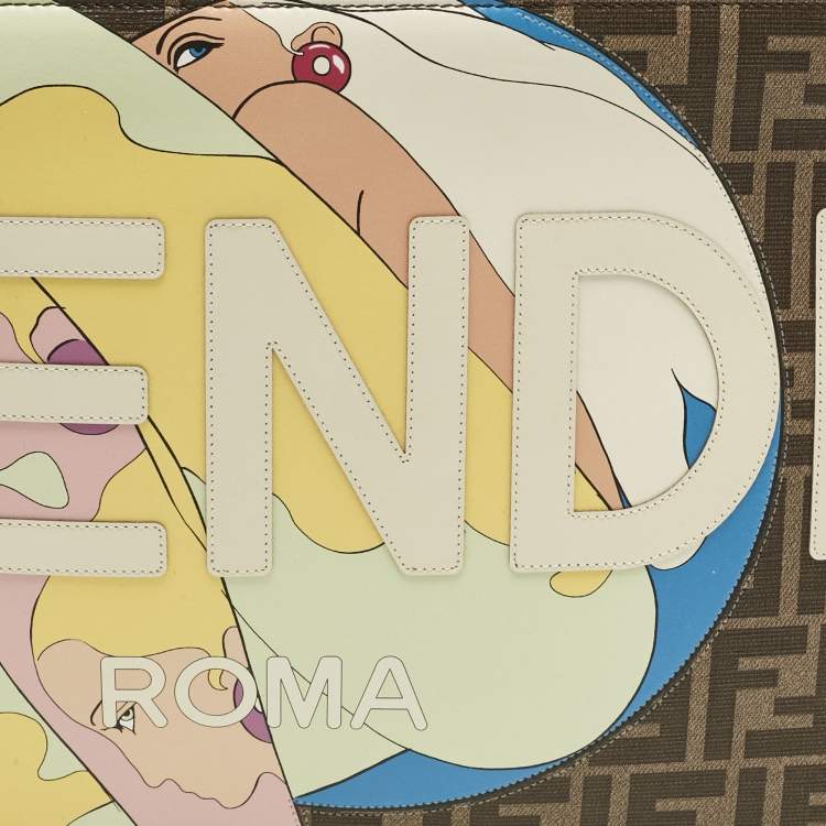 Pre Owned Fendi Tobacco Zucca Coated Canvas Inlay Girls Wristlet Flat Clutch