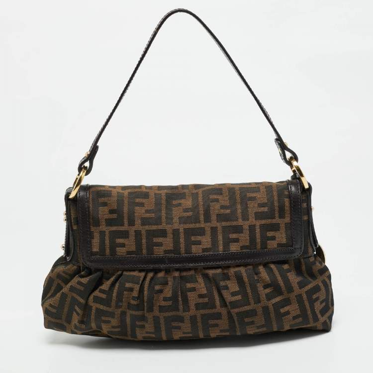 Pre Owned Fendi Tobacco Zucca Canvas and Leather Chef Flap Shoulder Bag