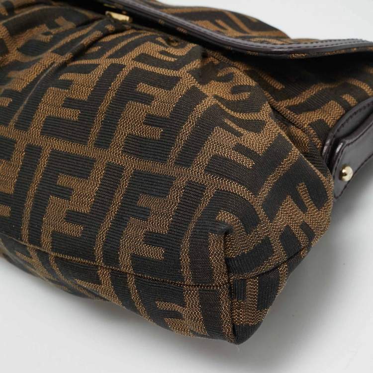 Pre Owned Fendi Tobacco Zucca Canvas and Leather Chef Flap Shoulder Bag