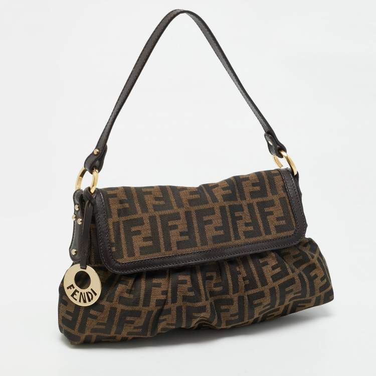 Pre Owned Fendi Tobacco Zucca Canvas and Leather Chef Flap Shoulder Bag