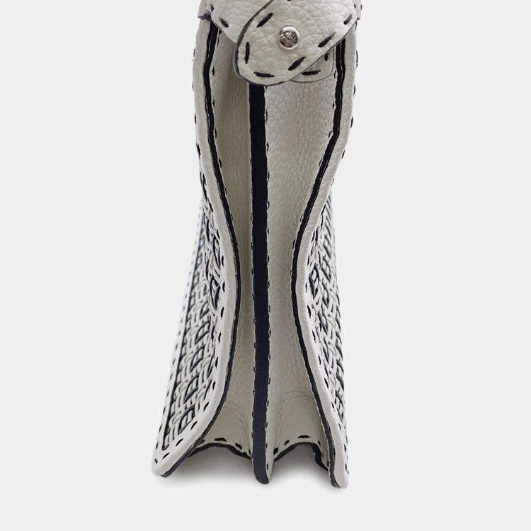 Pre Owned Fendi Peekaboo ICYU Selleria Medium White Black Leather Bag