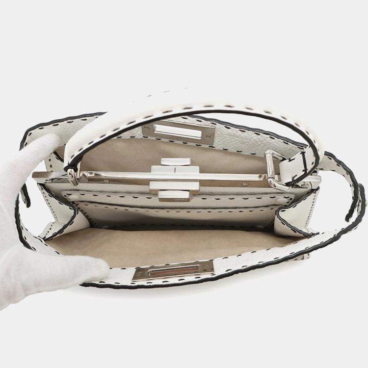 Pre Owned Fendi Peekaboo ICYU Selleria Medium White Black Leather Bag