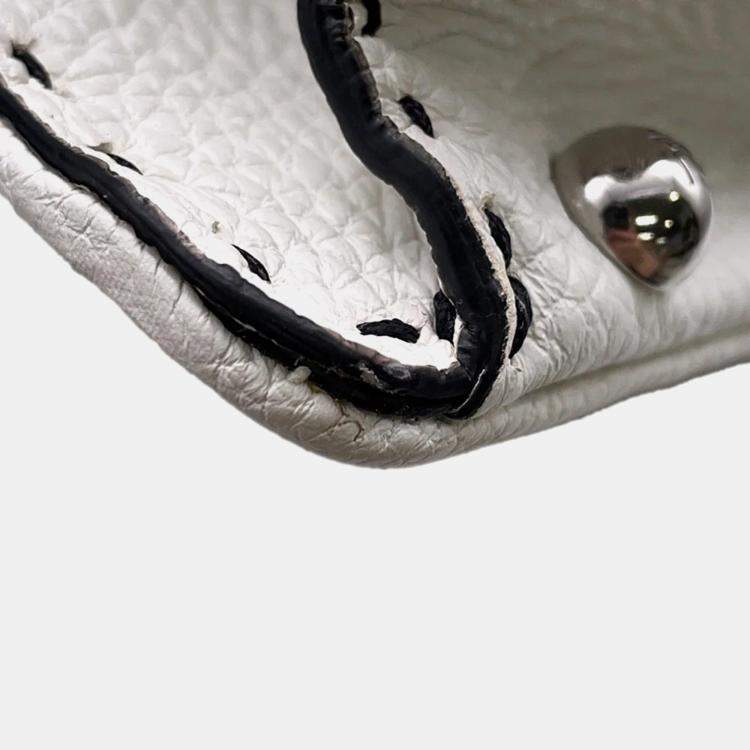 Pre Owned Fendi Peekaboo ICYU Selleria Medium White Black Leather Bag