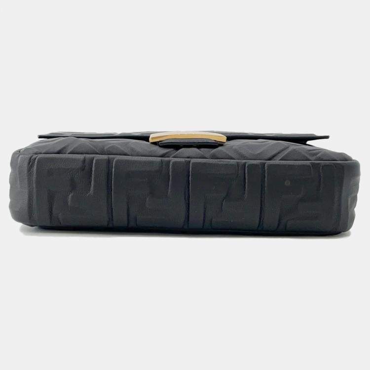 Pre Owned Fendi Zucca Embossed Black Lambskin Baguette