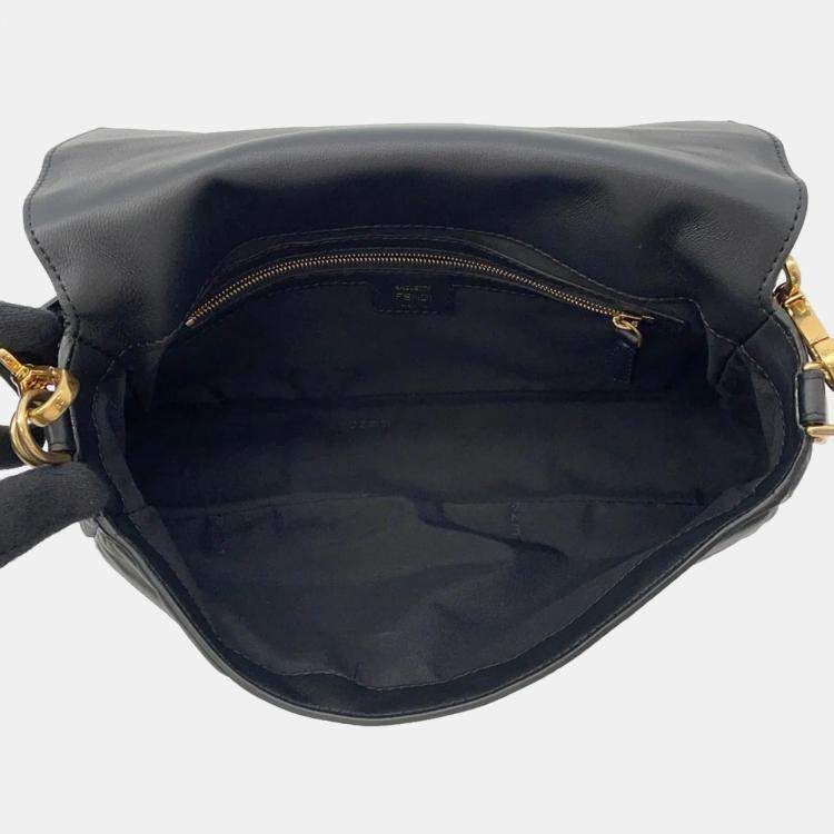 Pre Owned Fendi Zucca Embossed Black Lambskin Baguette