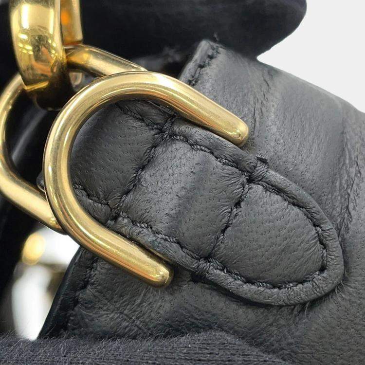 Pre Owned Fendi Zucca Embossed Black Lambskin Baguette
