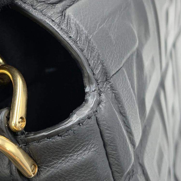 Pre Owned Fendi Zucca Embossed Black Lambskin Baguette