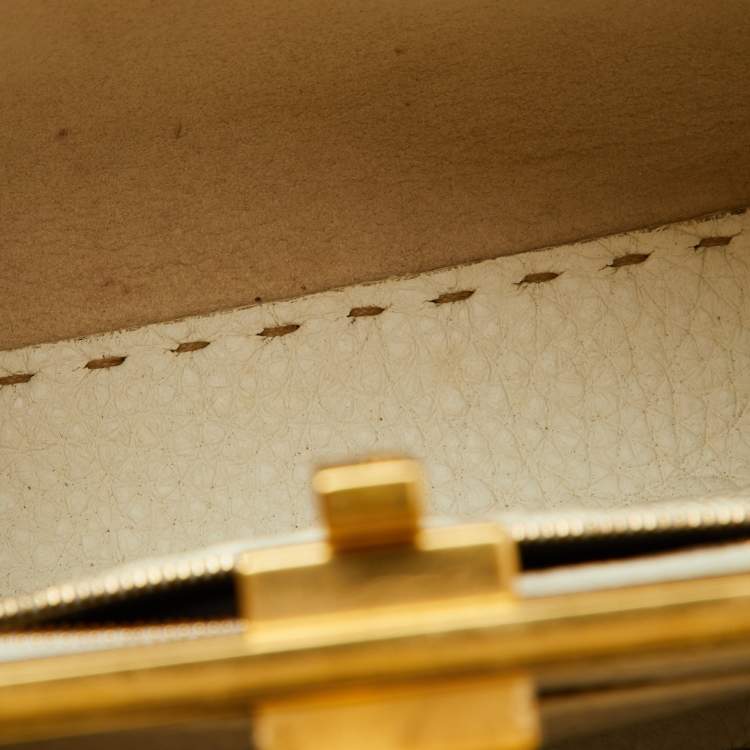 Pre Owned Fendi Off White Selleria Leather Mini Peekaboo Top Handle Bag