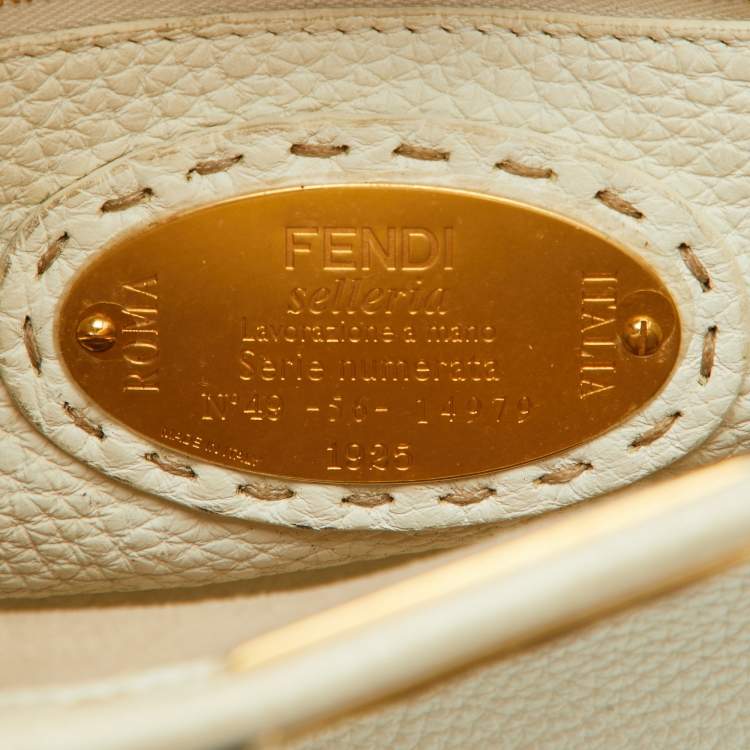 Pre Owned Fendi Off White Selleria Leather Mini Peekaboo Top Handle Bag