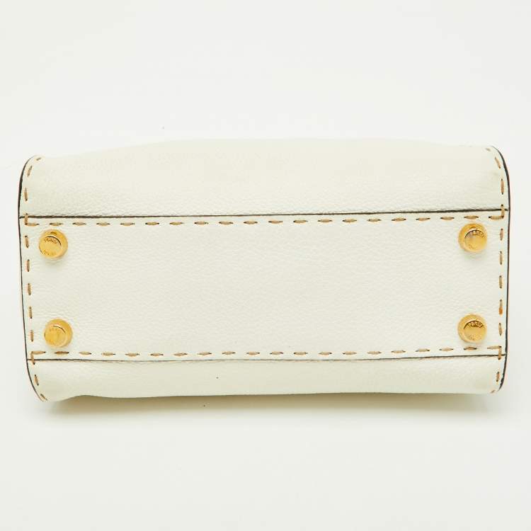 Pre Owned Fendi Off White Selleria Leather Mini Peekaboo Top Handle Bag