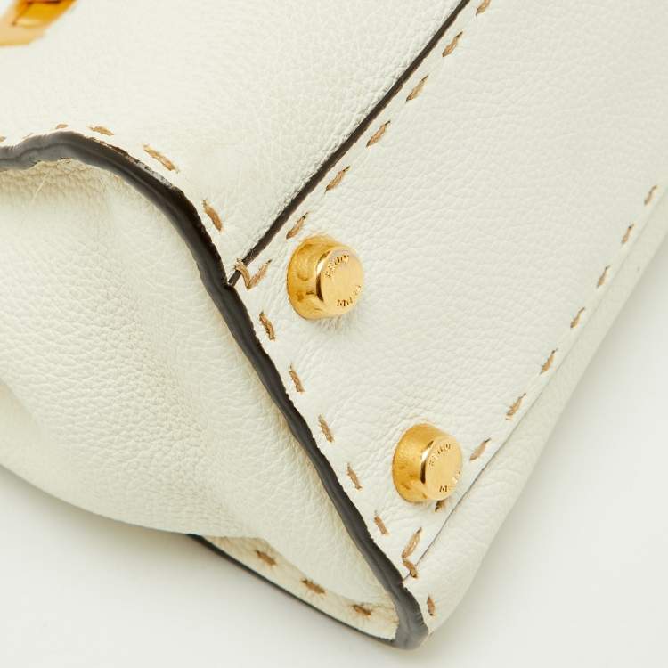 Pre Owned Fendi Off White Selleria Leather Mini Peekaboo Top Handle Bag