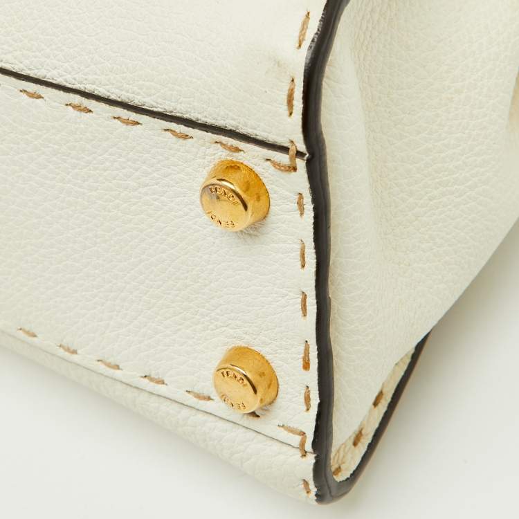 Pre Owned Fendi Off White Selleria Leather Mini Peekaboo Top Handle Bag