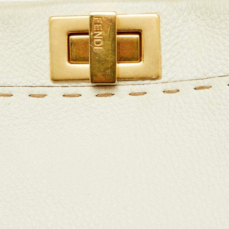 Pre Owned Fendi Off White Selleria Leather Mini Peekaboo Top Handle Bag