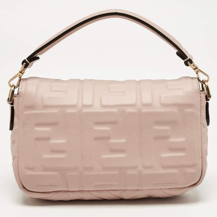 Pre Owned Fendi Peach FF Motif Leather Mini Baguette Bag
