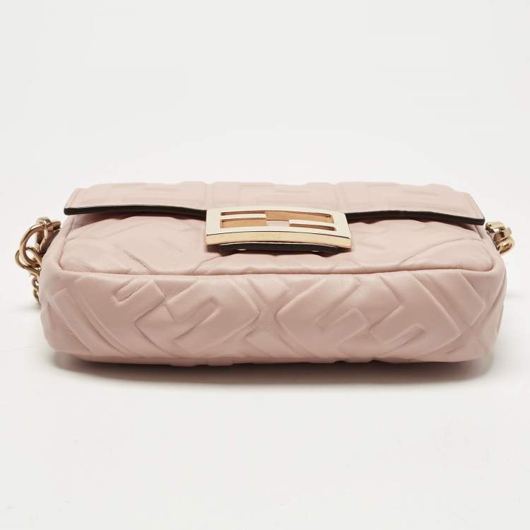 Pre Owned Fendi Peach FF Motif Leather Mini Baguette Bag