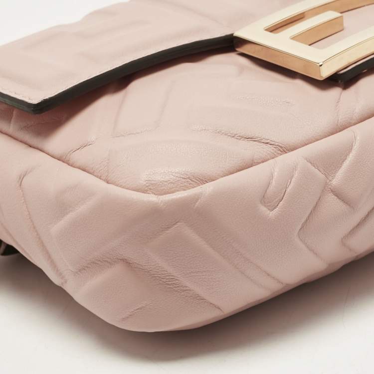 Pre Owned Fendi Peach FF Motif Leather Mini Baguette Bag