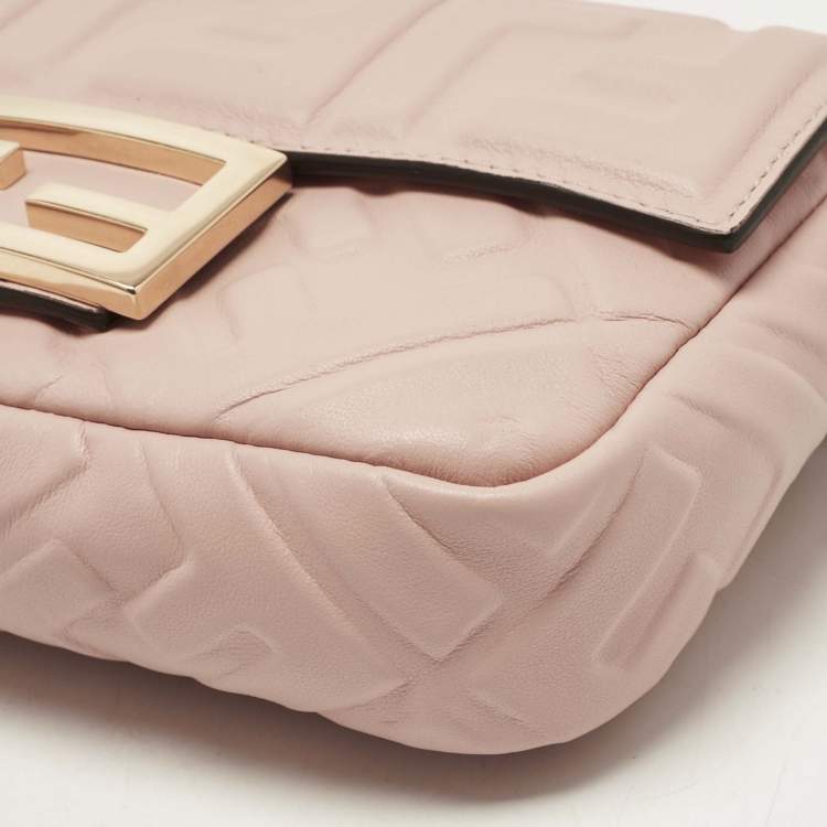 Pre Owned Fendi Peach FF Motif Leather Mini Baguette Bag