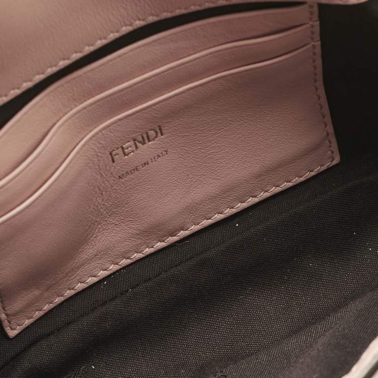 Pre Owned Fendi Peach FF Motif Leather Mini Baguette Bag