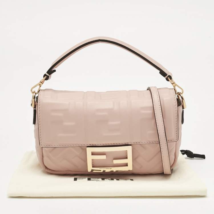Pre Owned Fendi Peach FF Motif Leather Mini Baguette Bag