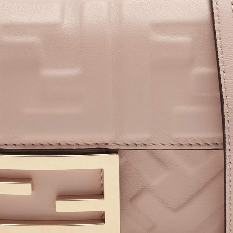 Pre Owned Fendi Peach FF Motif Leather Mini Baguette Bag