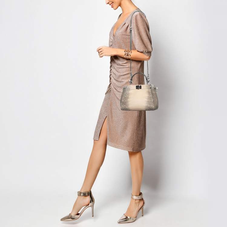 مملوكة مسبقًا Fendi Beige/Blush Pink Lizard Mini Peekaboo Top Handle Bag