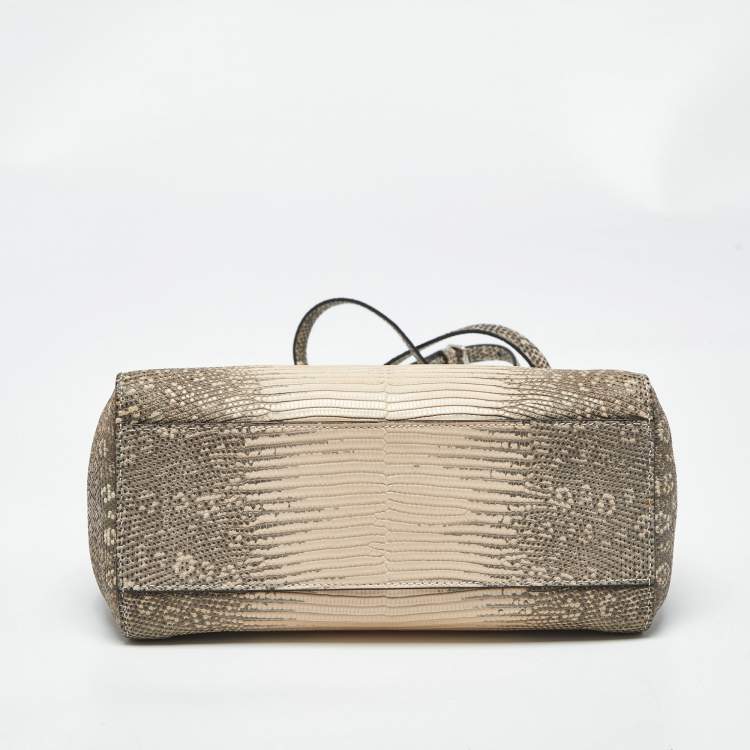 مملوكة مسبقًا Fendi Beige/Blush Pink Lizard Mini Peekaboo Top Handle Bag