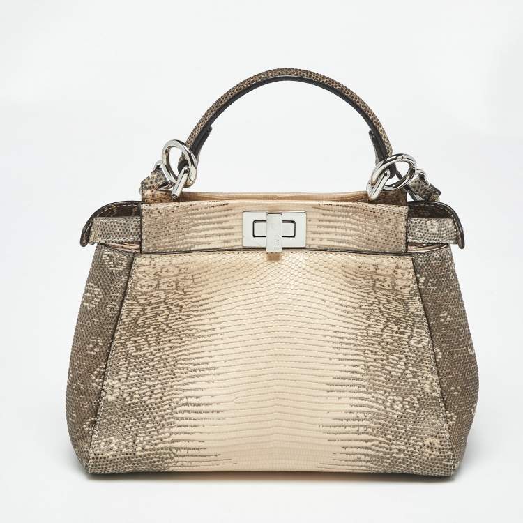مملوكة مسبقًا Fendi Beige/Blush Pink Lizard Mini Peekaboo Top Handle Bag