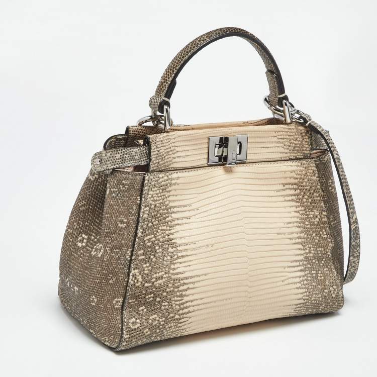 مملوكة مسبقًا Fendi Beige/Blush Pink Lizard Mini Peekaboo Top Handle Bag