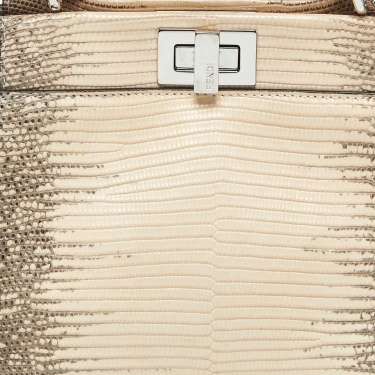 مملوكة مسبقًا Fendi Beige/Blush Pink Lizard Mini Peekaboo Top Handle Bag