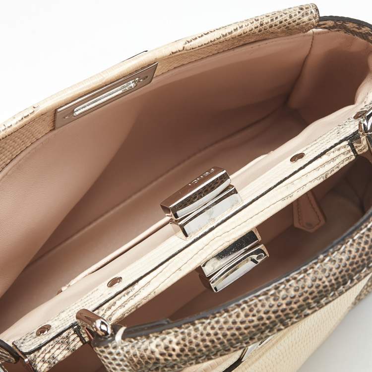 مملوكة مسبقًا Fendi Beige/Blush Pink Lizard Mini Peekaboo Top Handle Bag