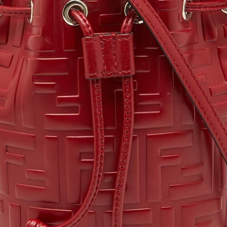 Pre Owned Fendi Red Zucca Leather Mini Mon Tresor Bucket Bag