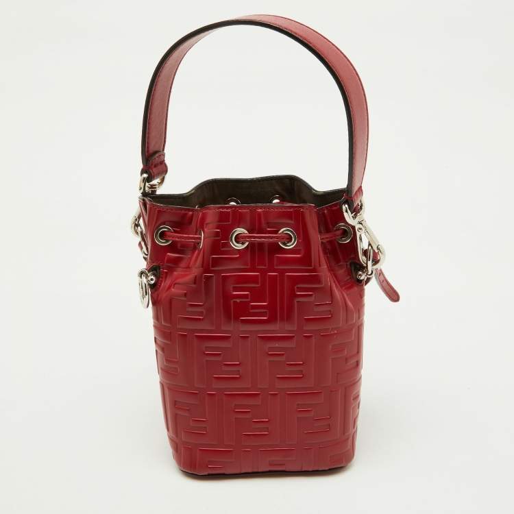 Pre Owned Fendi Red Zucca Leather Mini Mon Tresor Bucket Bag