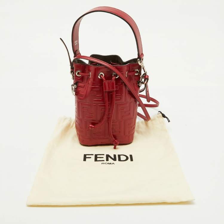 Pre Owned Fendi Red Zucca Leather Mini Mon Tresor Bucket Bag