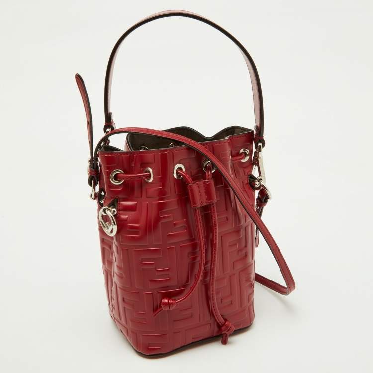 Pre Owned Fendi Red Zucca Leather Mini Mon Tresor Bucket Bag