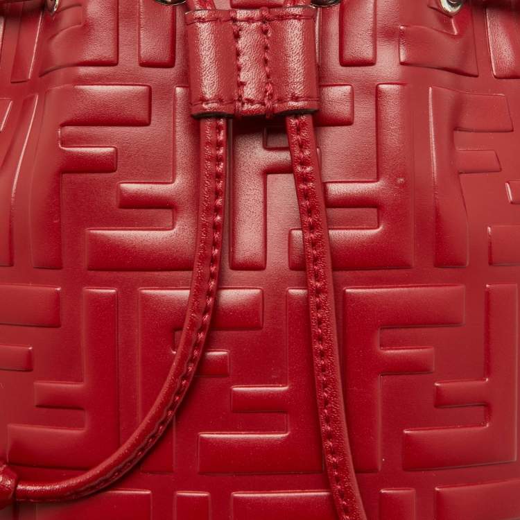 Pre Owned Fendi Red Zucca Leather Mini Mon Tresor Bucket Bag