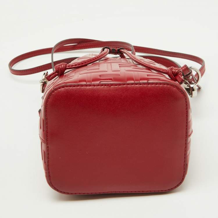 Pre Owned Fendi Red Zucca Leather Mini Mon Tresor Bucket Bag