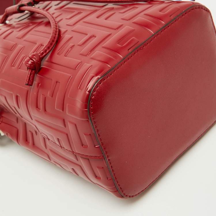 Pre Owned Fendi Red Zucca Leather Mini Mon Tresor Bucket Bag