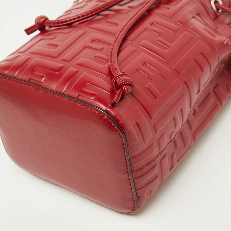 Pre Owned Fendi Red Zucca Leather Mini Mon Tresor Bucket Bag