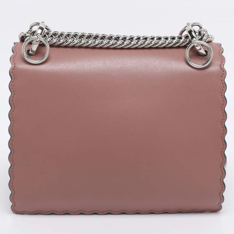 Pre Owned Fendi Old Rose Leather Mini Scalloped Studded Kan I Shoulder Bag