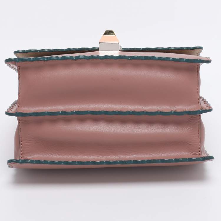 Pre Owned Fendi Old Rose Leather Mini Scalloped Studded Kan I Shoulder Bag