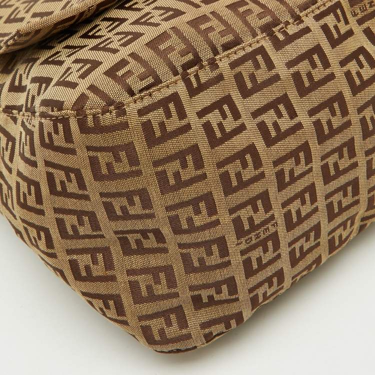 Pre Owned Fendi Beige/Brown Zucchino Canvas and Leather Mama Baguette Bag