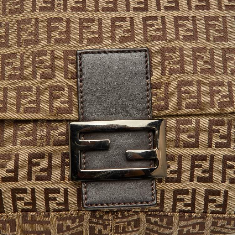 Pre Owned Fendi Beige/Brown Zucchino Canvas and Leather Mama Baguette Bag