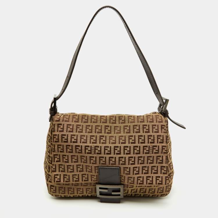 Pre Owned Fendi Beige/Brown Zucchino Canvas and Leather Mama Baguette Bag