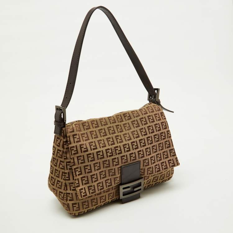 Pre Owned Fendi Beige/Brown Zucchino Canvas and Leather Mama Baguette Bag