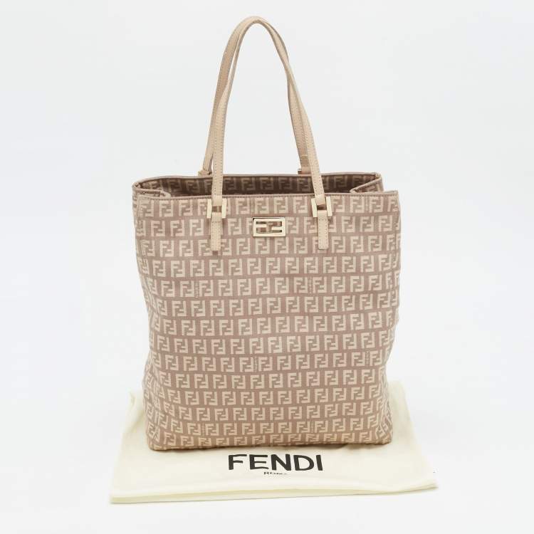 Pre Owned Fendi Beige/Pink Zucchino Canvas Logo Tote