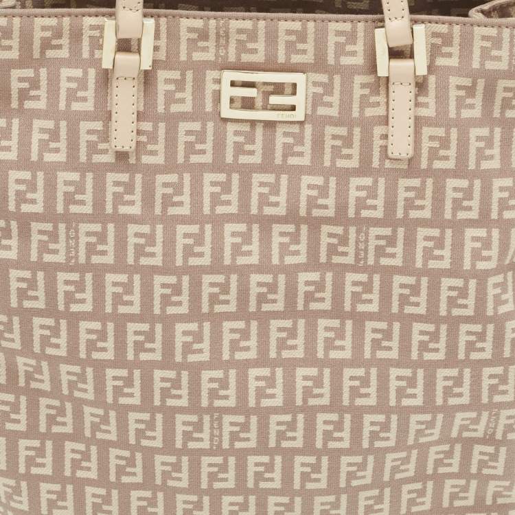 Pre Owned Fendi Beige/Pink Zucchino Canvas Logo Tote