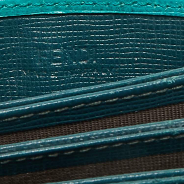 Pre Owned Fendi Teal Blue Saffiano Leather Gusset Card Holder