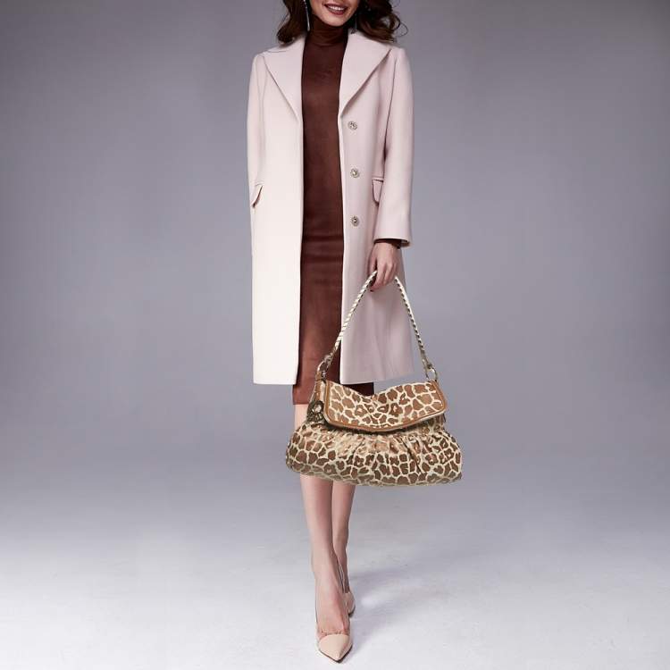 Pre Owned Fendi Brown Giraffe Print Canvas Medium Chef Shoulder Bag