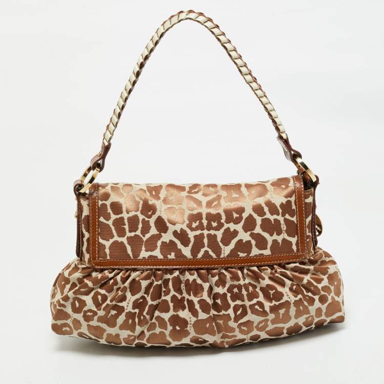 Pre Owned Fendi Brown Giraffe Print Canvas Medium Chef Shoulder Bag