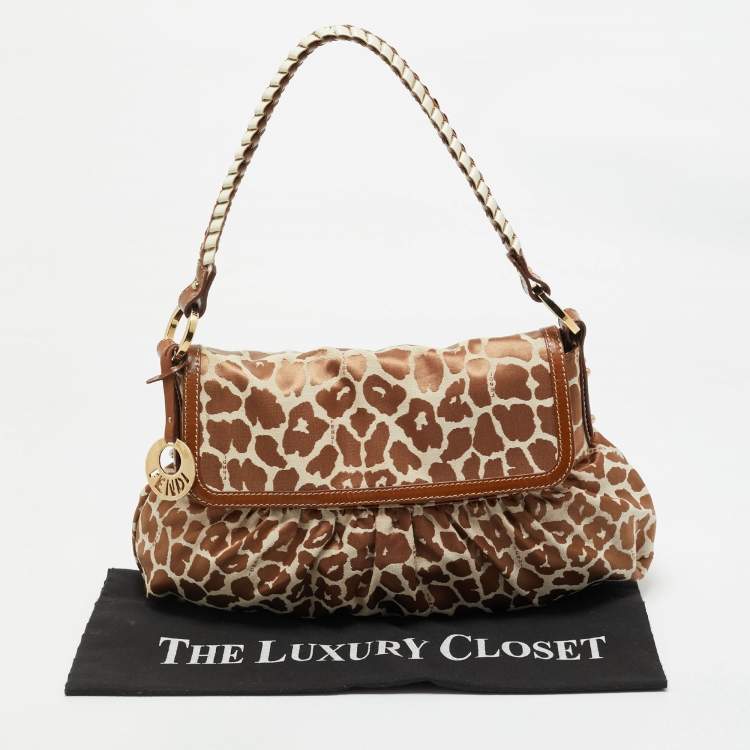 Pre Owned Fendi Brown Giraffe Print Canvas Medium Chef Shoulder Bag